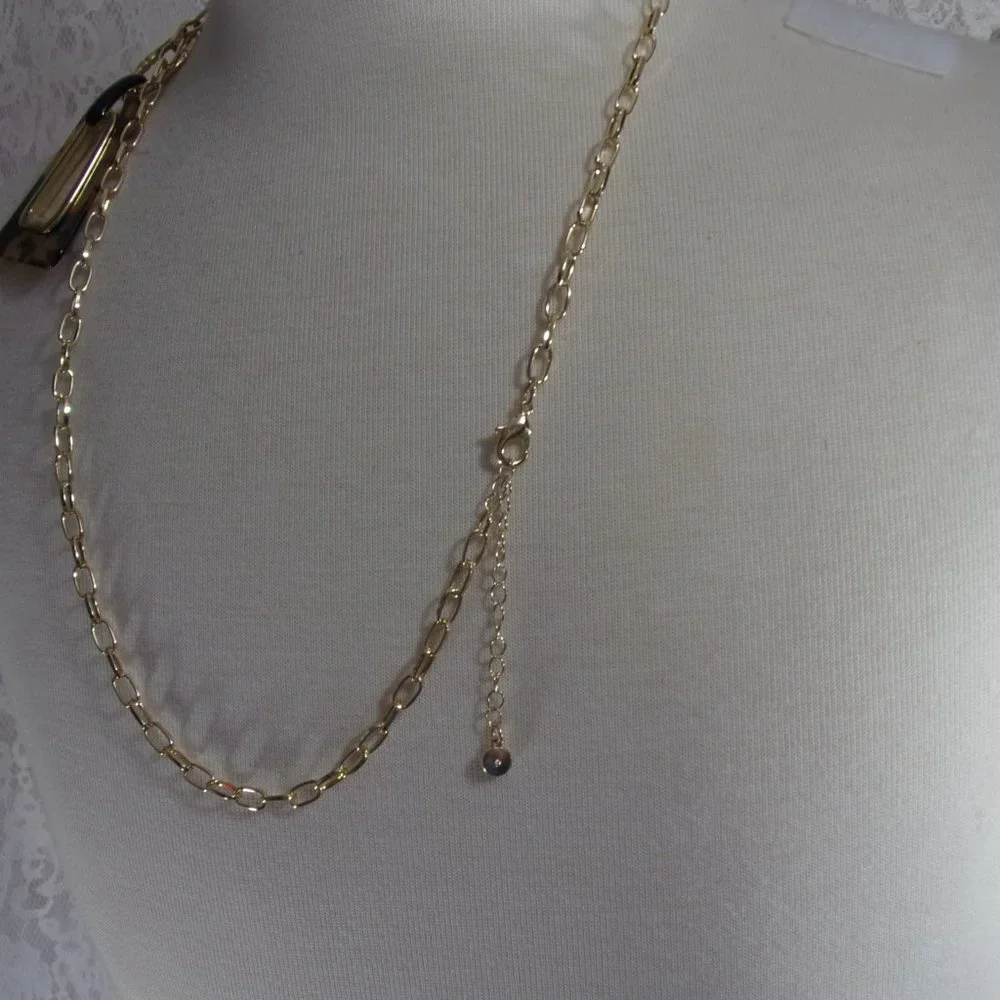 Leopard Brown and Gold Pendant Jungle Long Necklace NWOT
